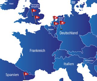 Europakarte mit den Morley Standorten